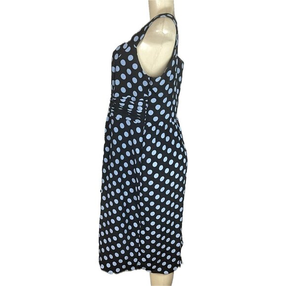 Dana Kay 12 Black Polka-Dot Blue Layered Detail Waistband Below Knee Sun Dress - Picture 5 of 6